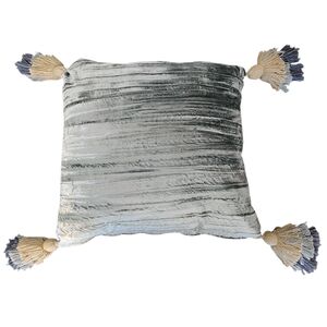 Magaschoni Home Silvery Blue and Champagne Pillow with Tassels NWT Size 18x18